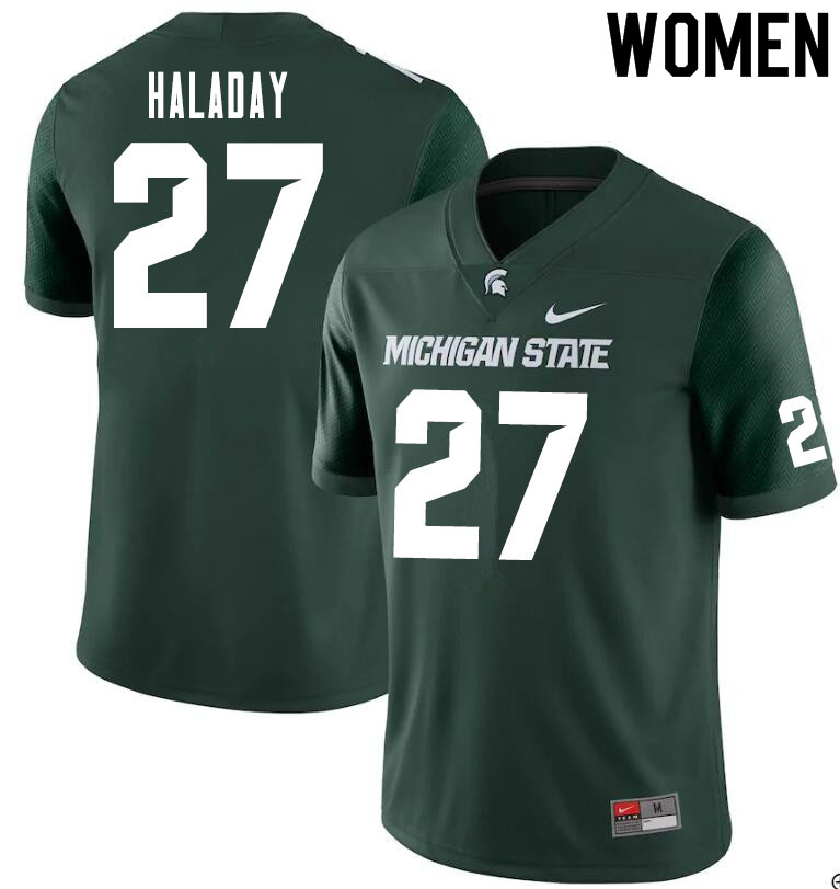 Women #27 Cal Haladay Michigan State Spartans College Football Jerseys Sale-Green